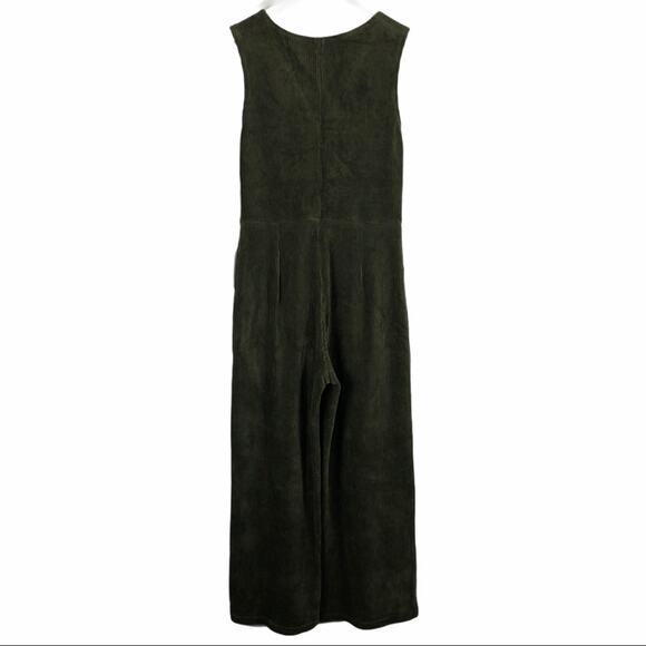 ANGIE Green Corduroy Cropped Jumpsuit Small NWT Stretch Surplice Button Boho - Picture 2 of 9